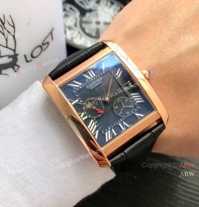 Copy Cartier Tank Rose Gold Case Black Dial Men Watches